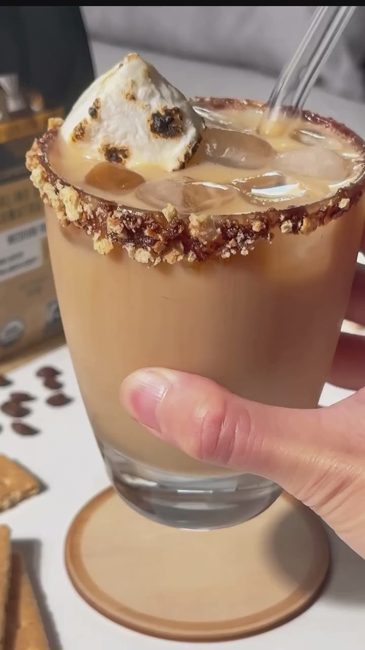 Iced-coffee drink with a marshmellow topping